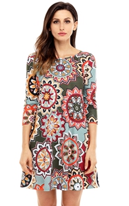 BY220051-9  Dress Sunflower Print Round Neck Long Sleeve Loose Sexy Mini Dresses